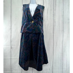 Nobrand Vintage 60's - 70's Matching Velvet Floral Skirt and Vest Set